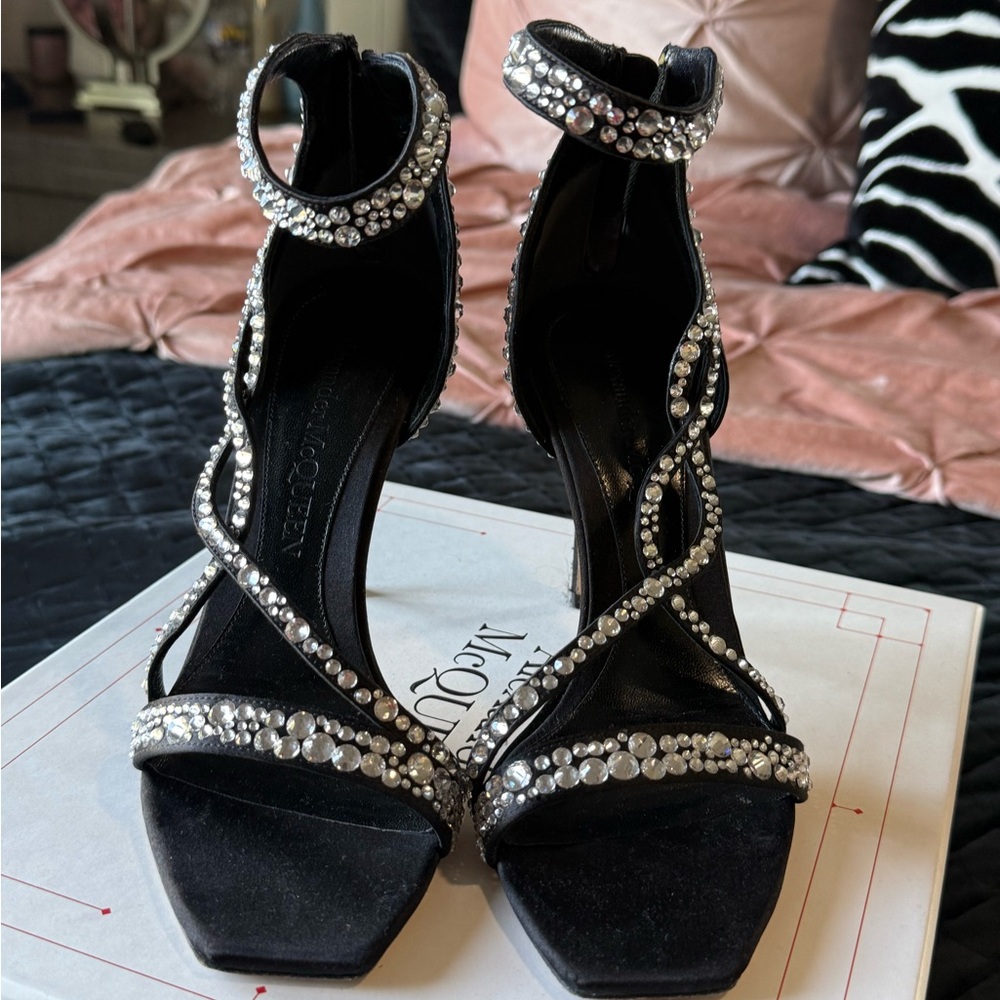 Alexander McQueen Crystal Embellished Satin Sandals